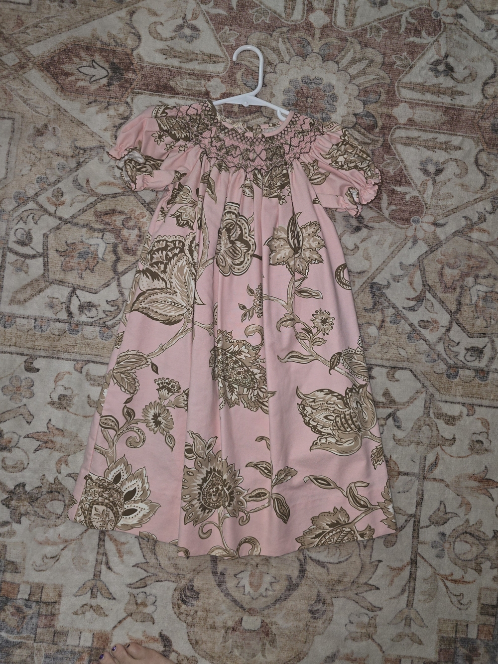 Smocked Pink Floral Puff-Sleeve Dress for Girls